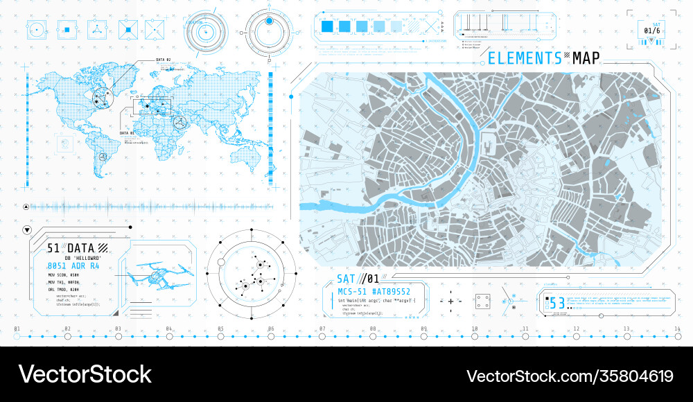 A set thin elements on topic map search vector image