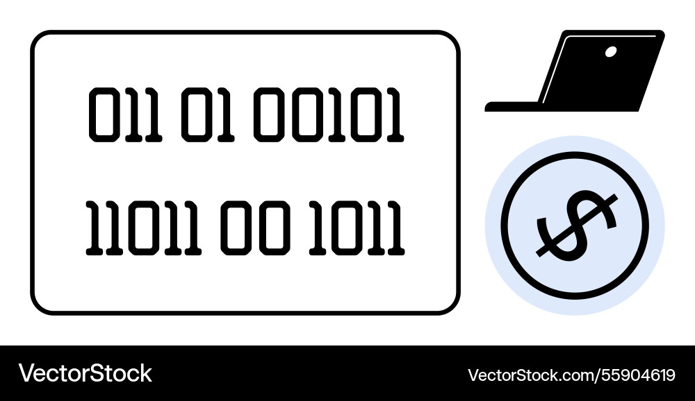 Binary code on screen with laptop icon and dollar Binary code on screen with laptop icon and dollar vector image