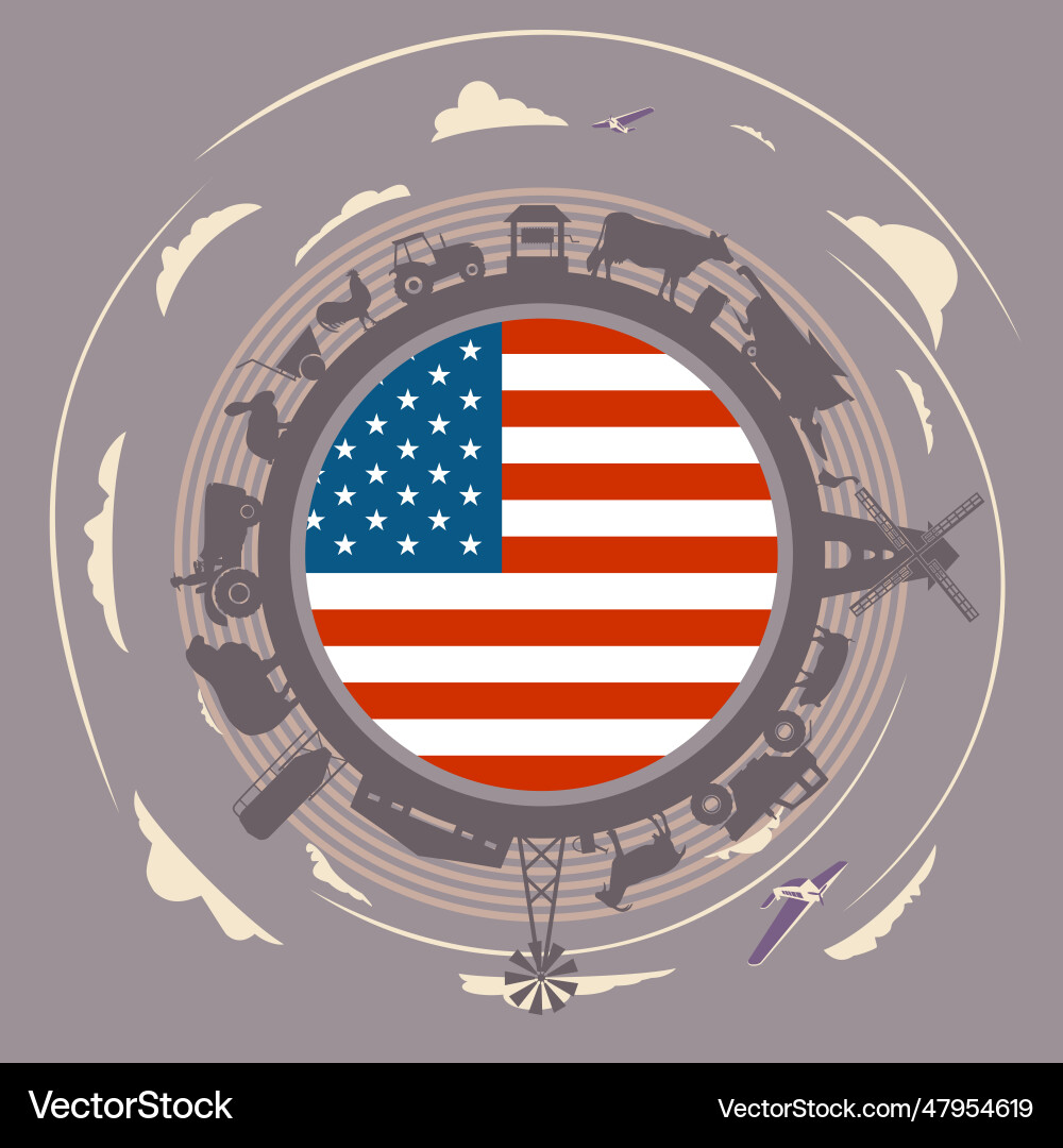 Circle with agricultural icons objects located Vector Image