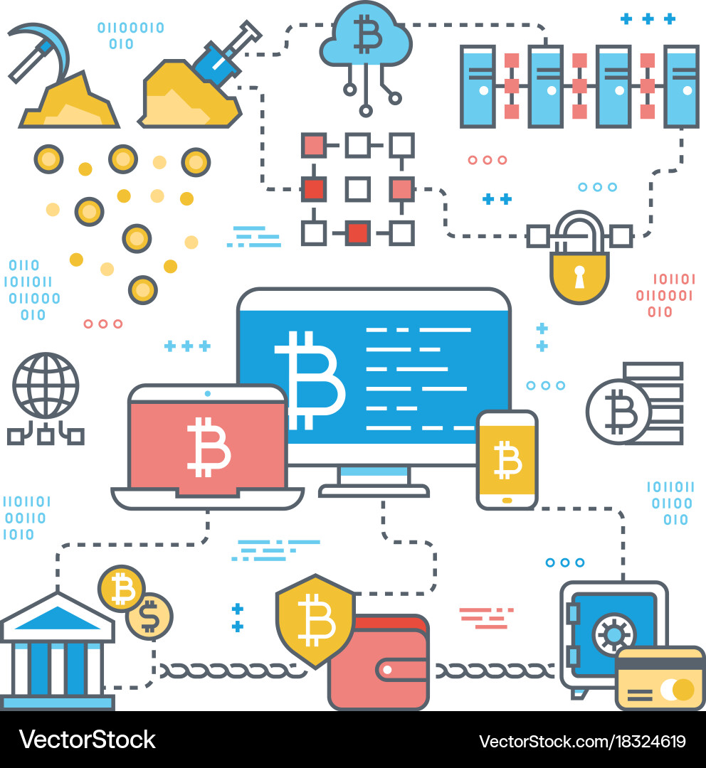 Cryptocurrency and Blockchain Network Vector Image