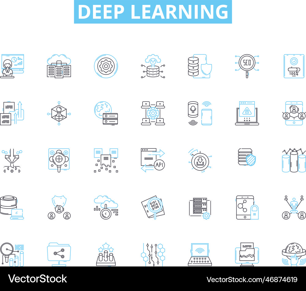 Deep Learning lineare Icons setzen neuronale Nerken Deep Learning lineare Icons setzen neuronale Nerken vektorbild