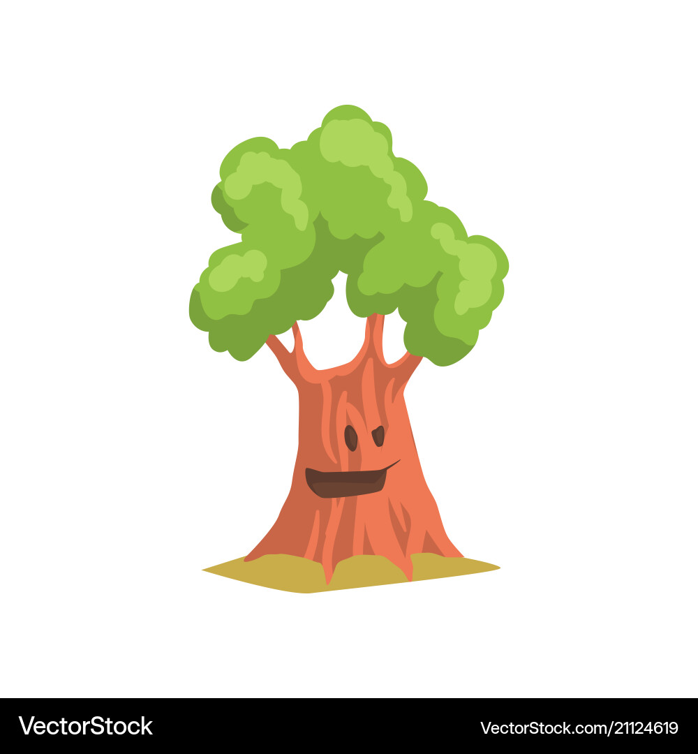Funny humanized tree with cheerful face expression Funny humanized tree with cheerful face expression vector image