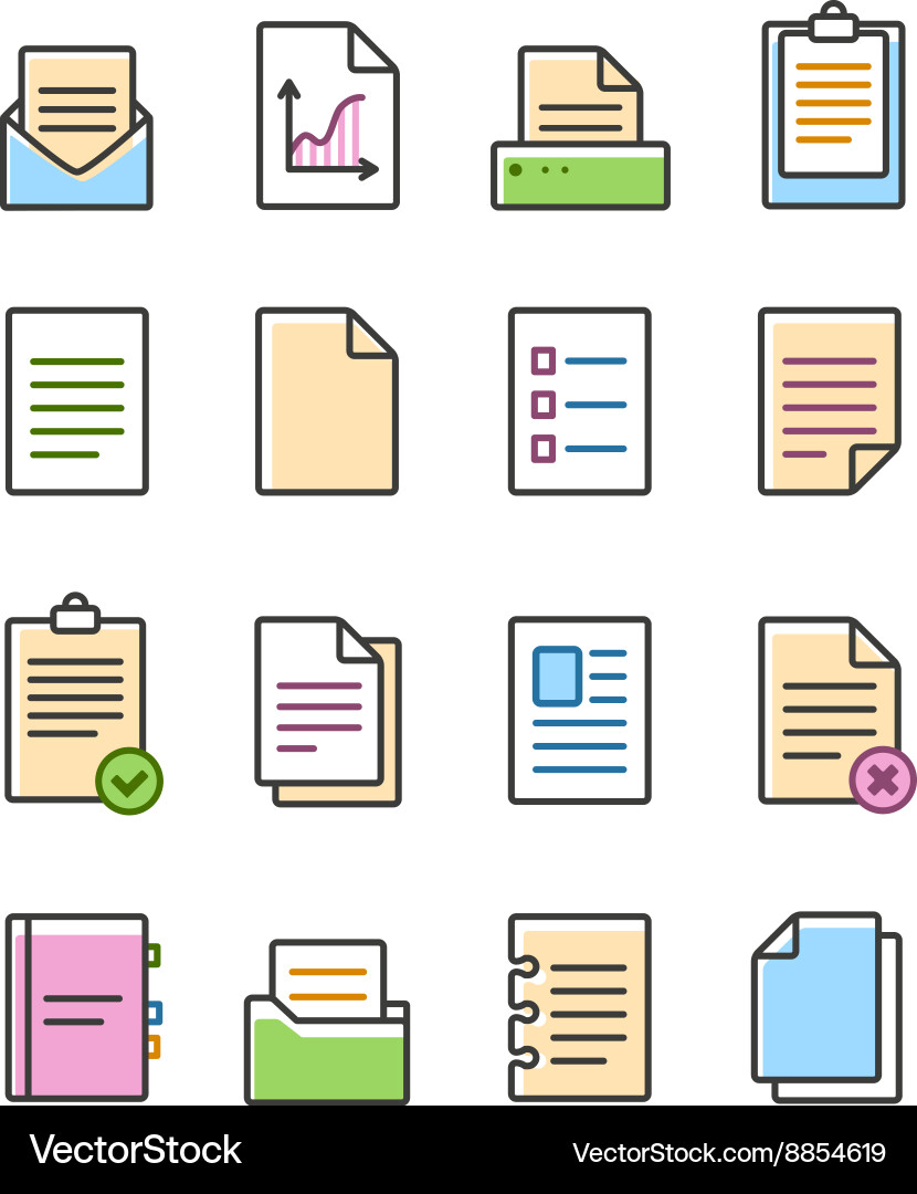 Linear document icons set isolated on white vector image