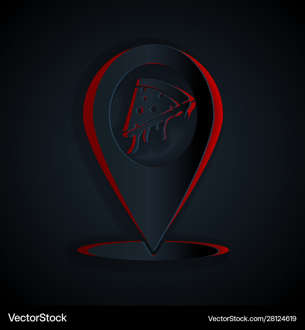 Paper cut map pointer with fast food slice pizza vector image