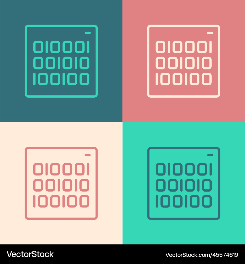 Pop art line binary code icon isolated on color Vector Image