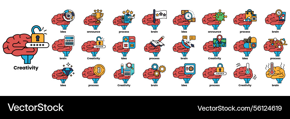 Set of in the concept brain and things line Set of in the concept brain and things line Vector Image