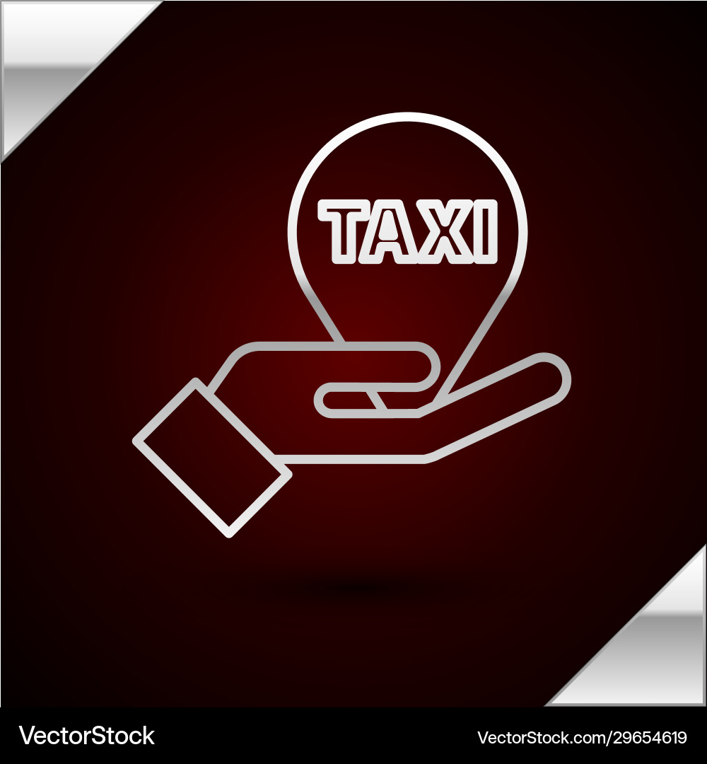 Silver line hand on map pointer with taxi icon Silver line hand on map pointer with taxi icon vector image