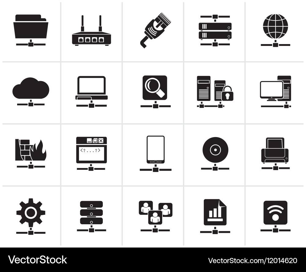 Black computer network and internet icons Vector Image