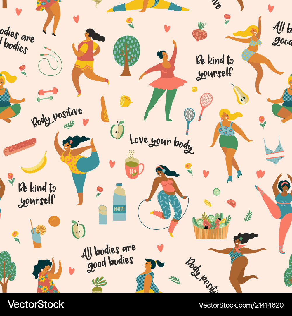 Body positive happy plus size girls and active Body positive happy plus size girls and active vector image
