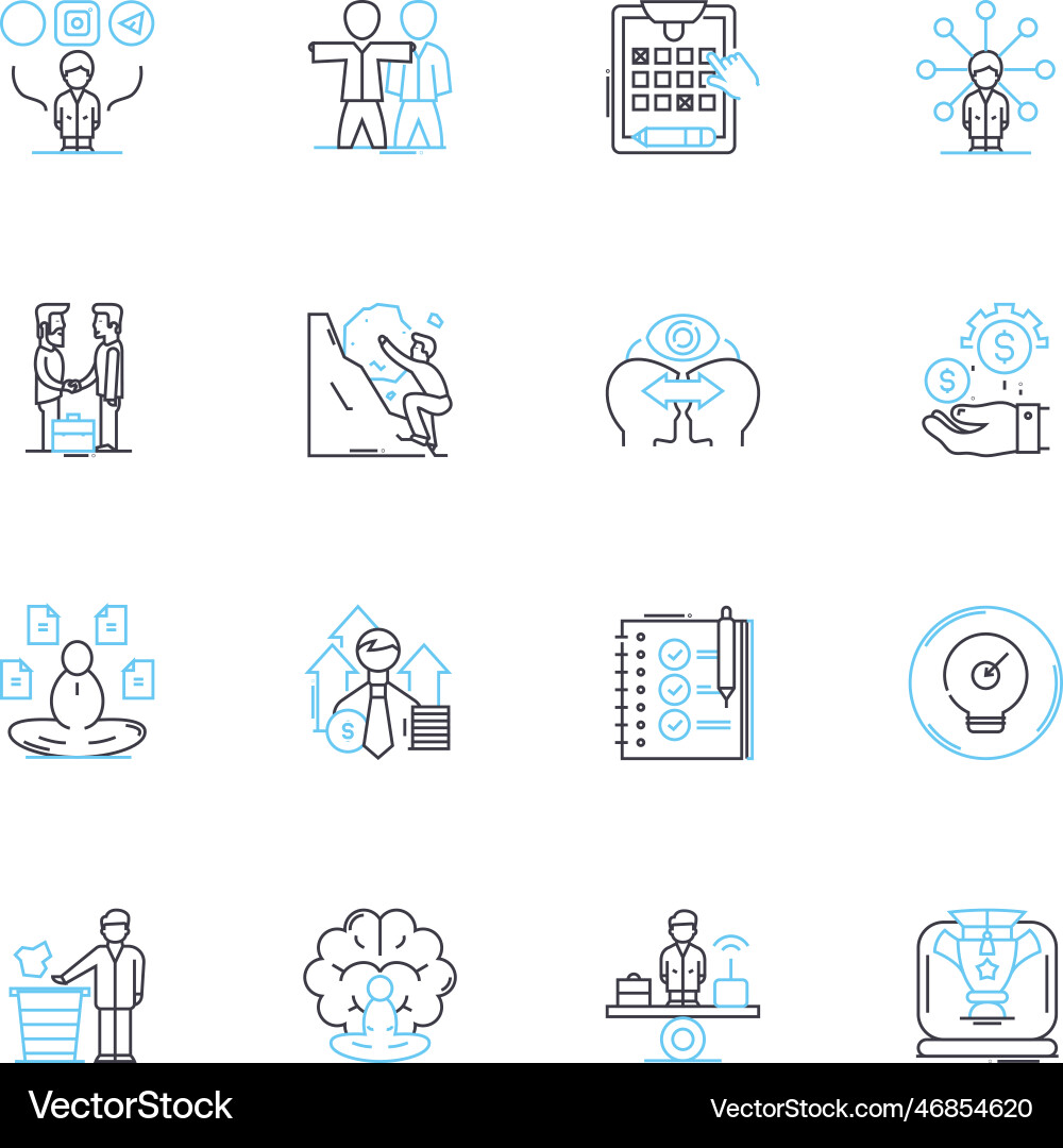 Dedication and commitment linear icons set Dedication and commitment linear icons set Vector Image
