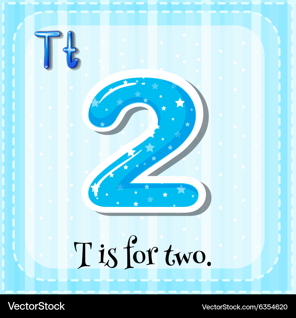 Flashcard alphabet t is for two vector image