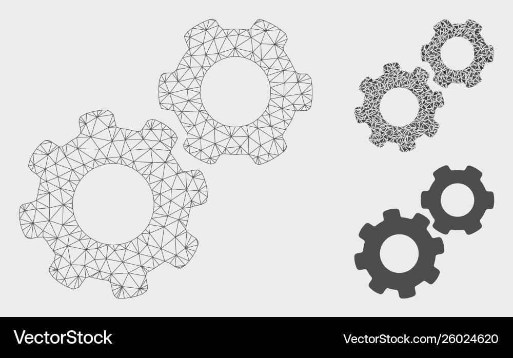 Gears mesh wire frame model and triangle Gears mesh wire frame model and triangle vector image