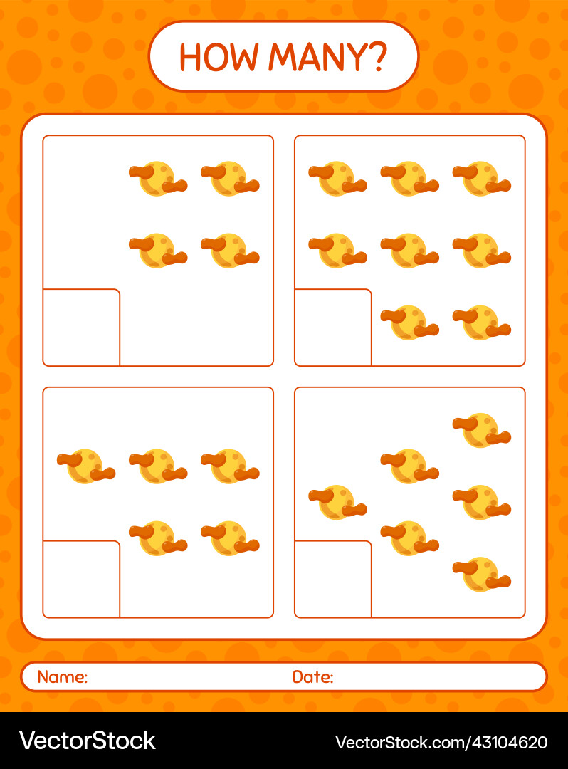 How many counting game with full moon worksheet How many counting game with full moon worksheet vector image