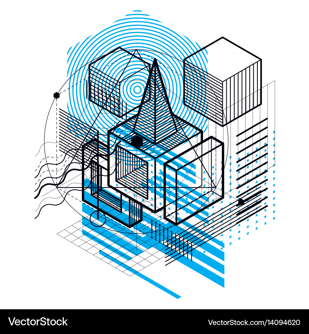 Isometric abstraction with lines and different vector image