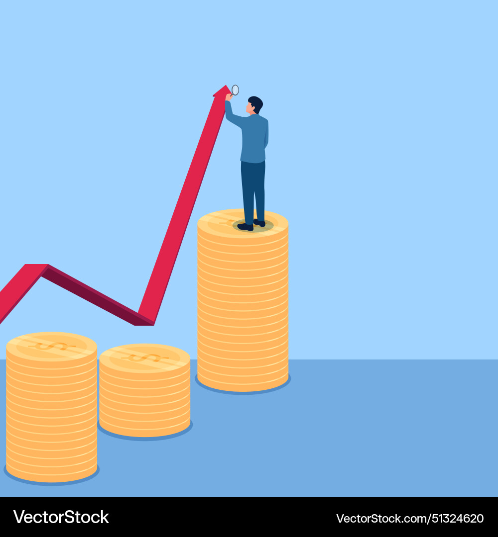 Man measuring the height of a graph that rises Man measuring the height of a graph that rises vector image