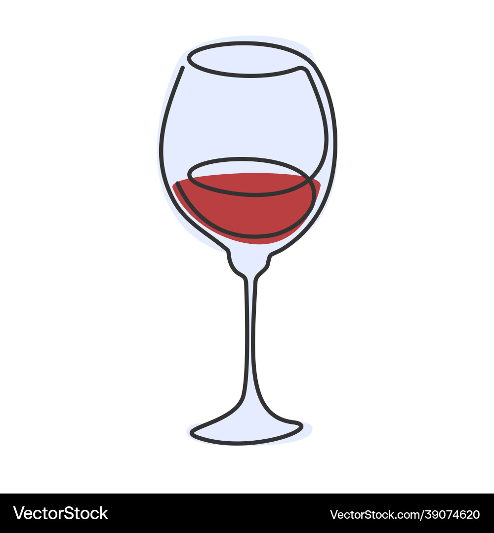 One line drawing red wine glass on white Vector Image