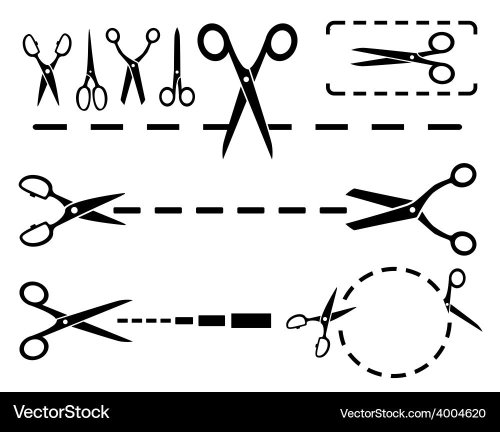 Scissors set with dotted line vector image