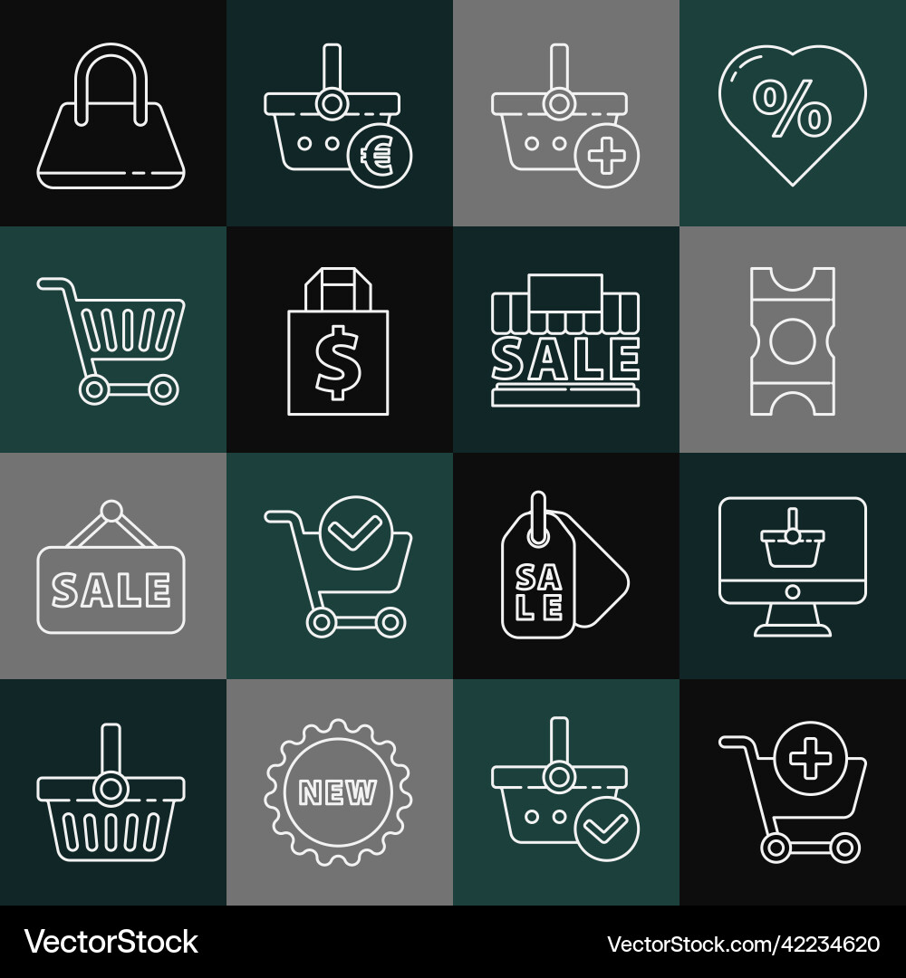 Set line add to shopping cart monitor Vector Image