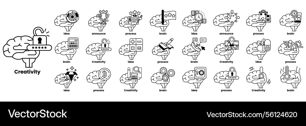 Set of in the concept brain and things line Vector Image