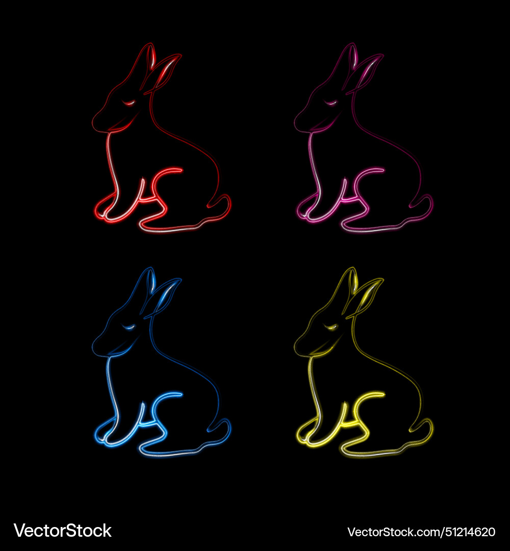 Set of rabbits different colors with neon Vector Image