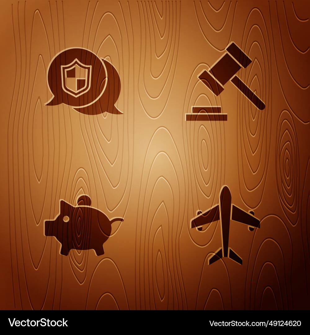 Set plane location shield piggy bank and judge Set plane location shield piggy bank and judge Vector Image