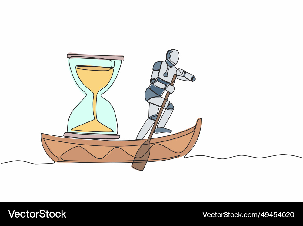 Single continuous line drawing robot sailing away Single continuous line drawing robot sailing away vector image