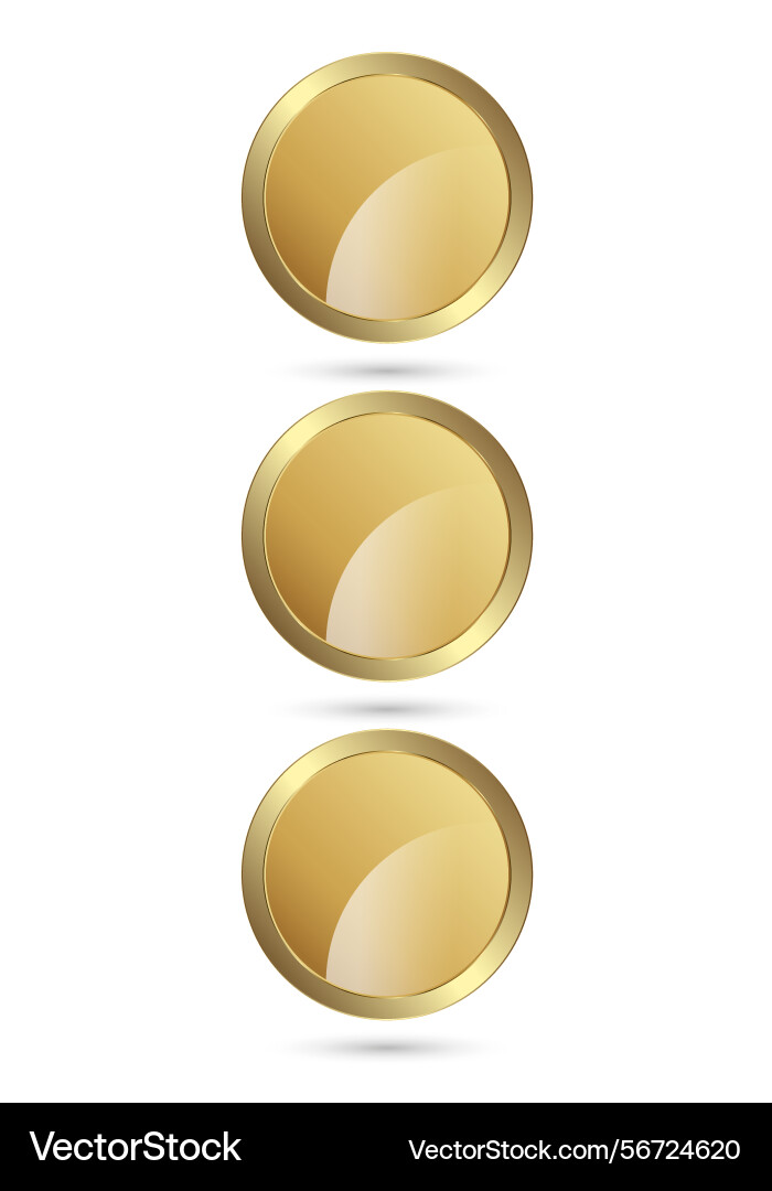 Three gold circle shape buttons design in 3 vector image