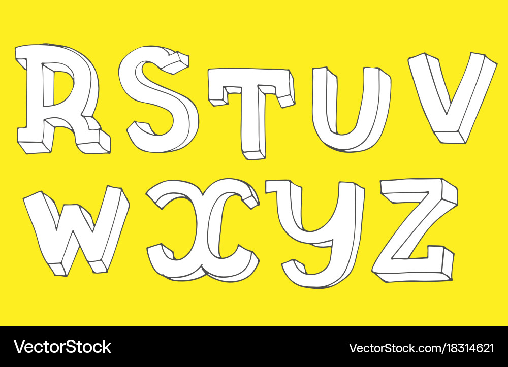 3d letters sequence from r to z in hand vector image