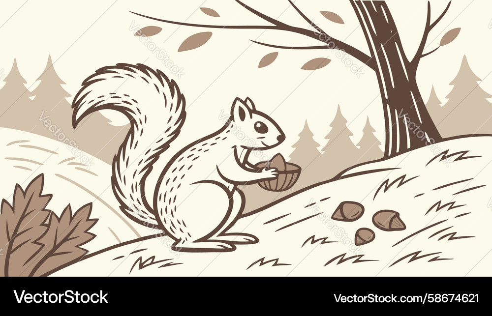 Agile squirrel climbing tree captured in timeless Vector Image