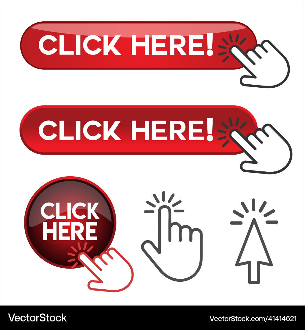 Click Here Button with Hand Pointer vector image