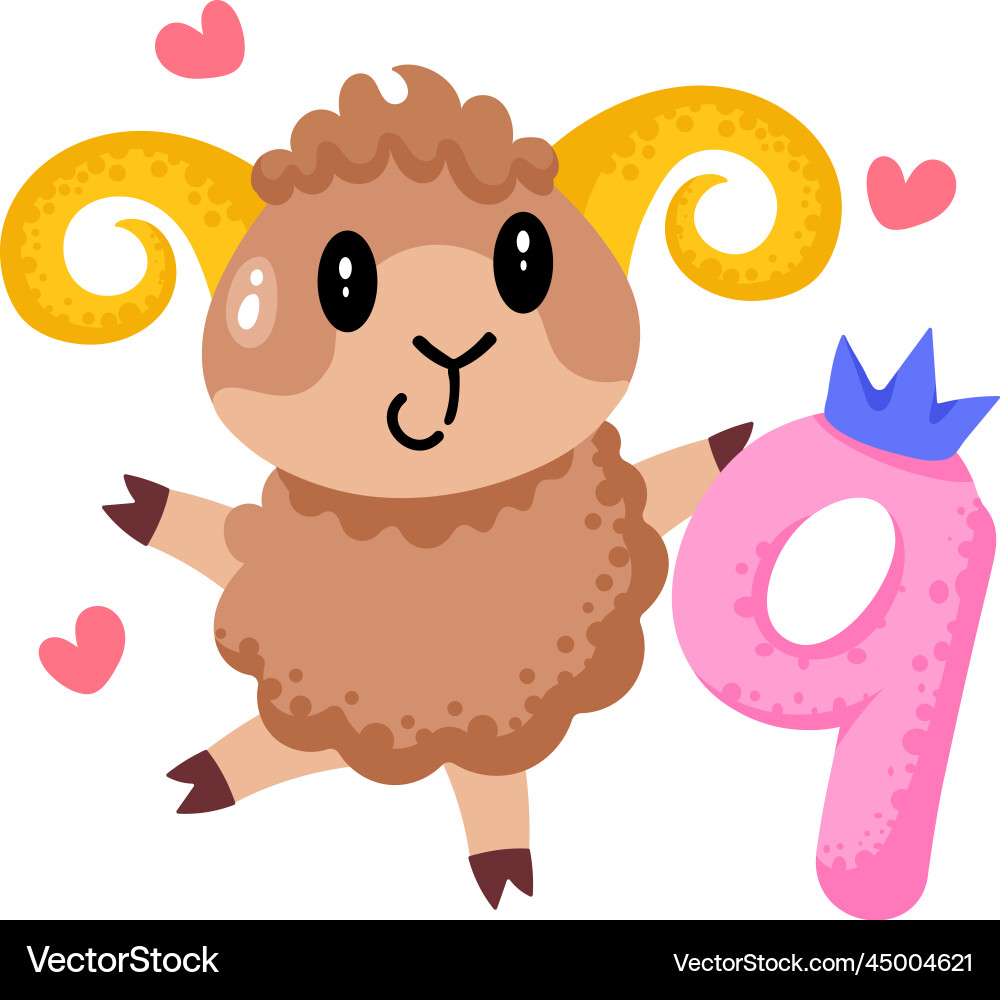 Flat editable of a lucky number aries Vector Image