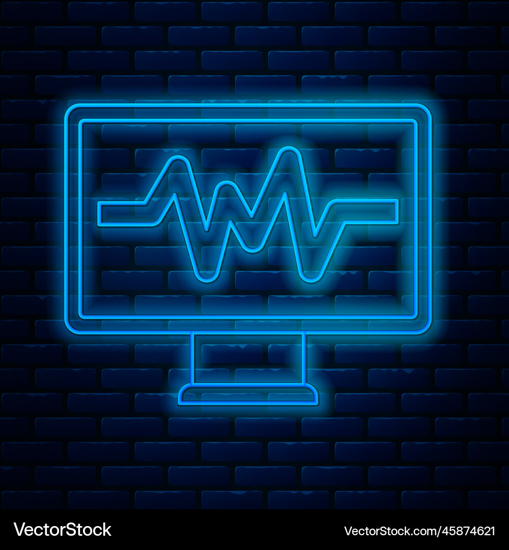 Glowing neon line computer monitor with cardiogram Glowing neon line computer monitor with cardiogram vector image