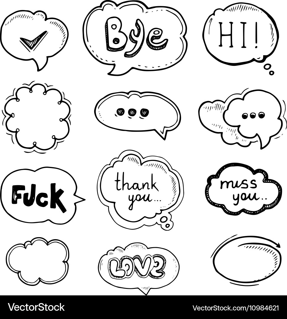 Hand drawn set of speech bubbles with dialog words Vector Image