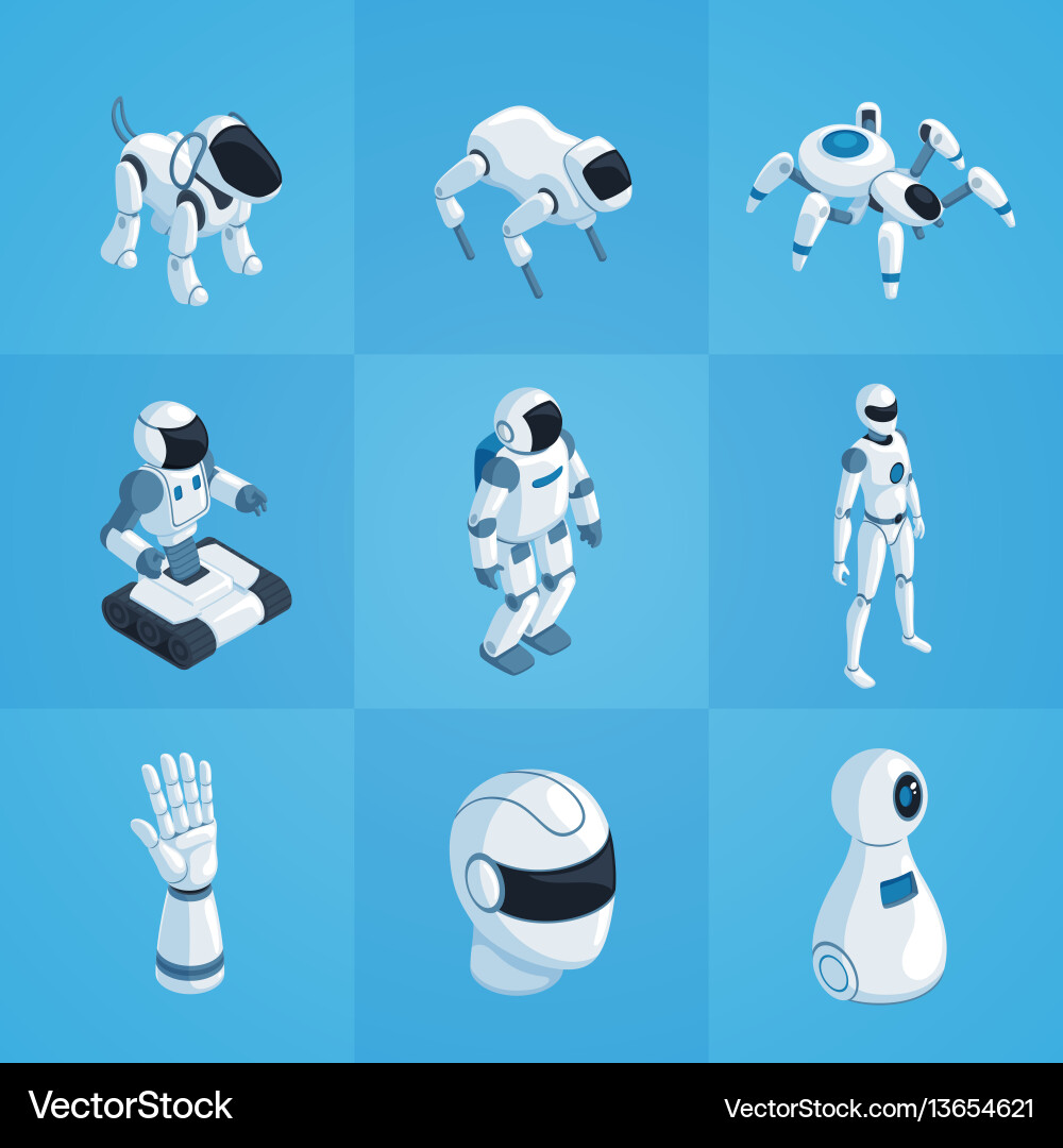 Isometric Robot Icons Set vector image