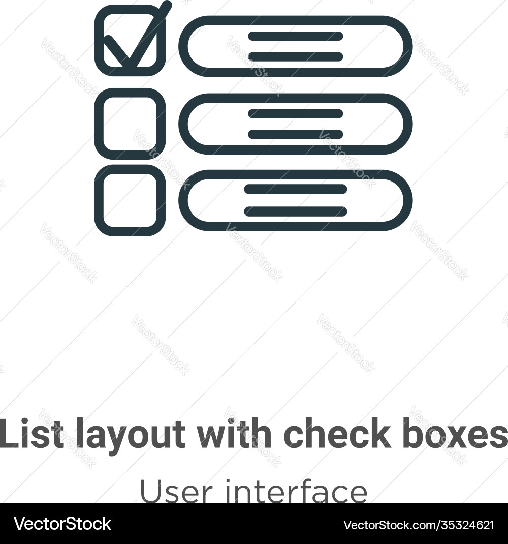 List layout with check boxes outline icon thin Vector Image