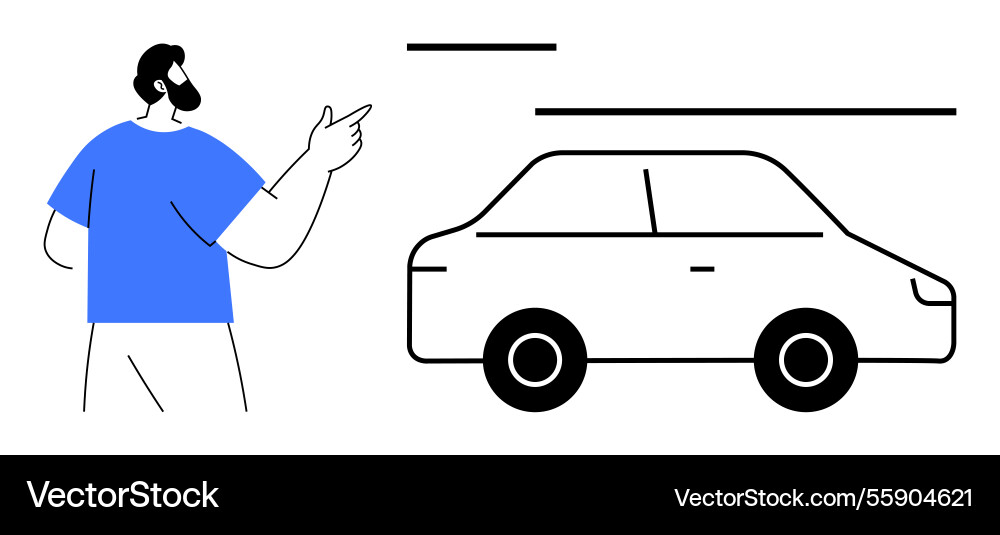 Man pointing at a car with motion lines Man pointing at a car with motion lines vector image