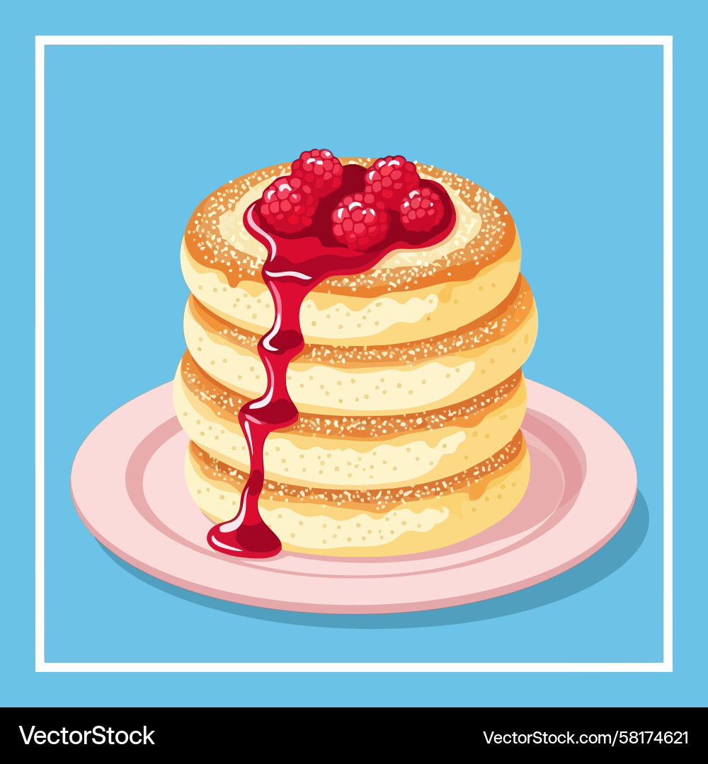 Stack of Pancakes with Raspberry Sauce Vector Image