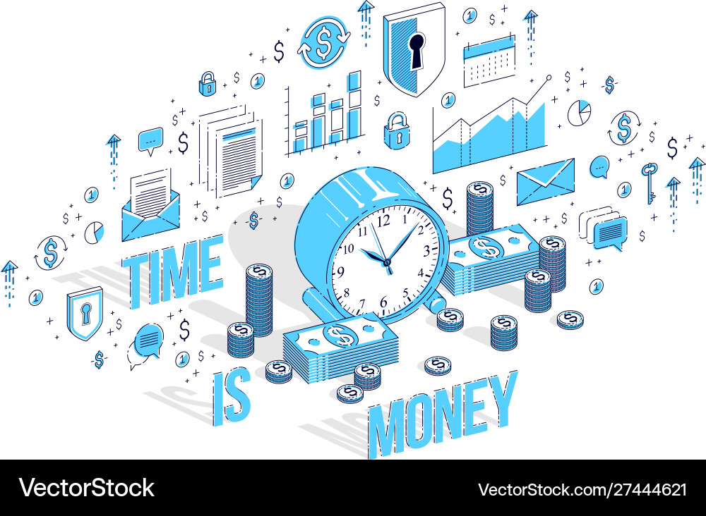 Time is money concept table clock with cash Vector Image