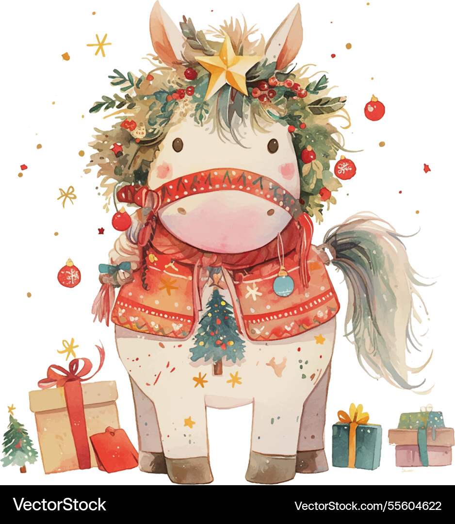 A white horse with red and green hat A white horse with red and green hat vector image
