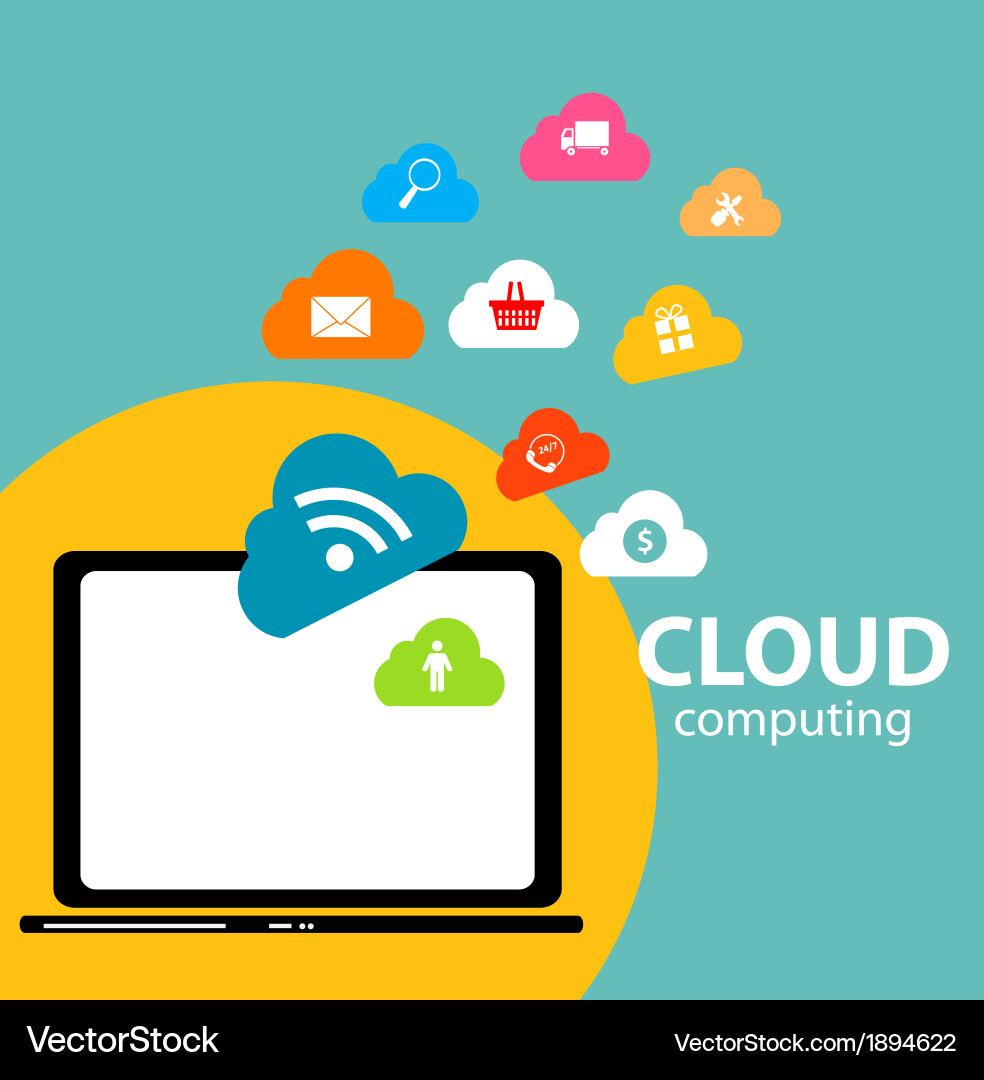 Cloud computing concept on different electronic vector image
