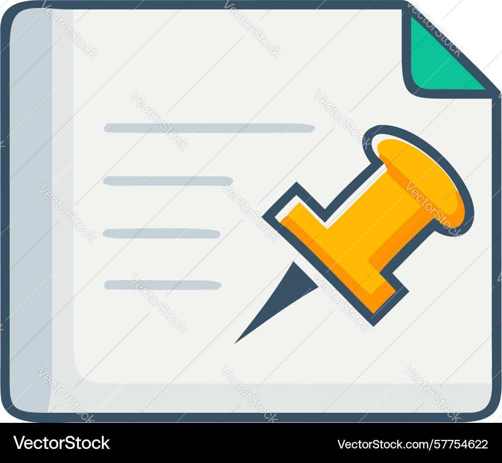 Highlighted document pin for important notes and vector image