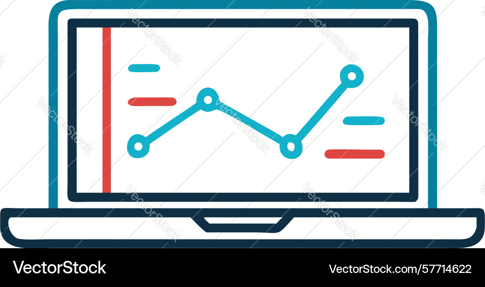 Laptop with multi-line graph comparative data vector image