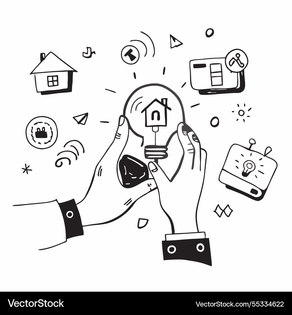 Person with smart home automation system and tech Person with smart home automation system and tech vector image