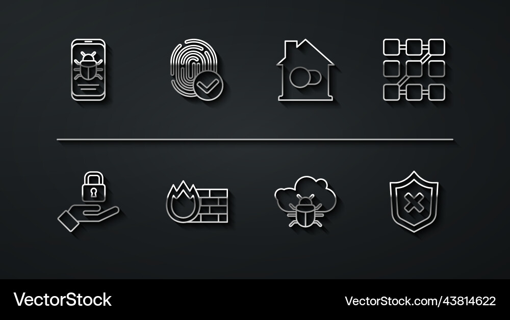 Set line system bug on mobile lock in hand Set line system bug on mobile lock in hand vector image