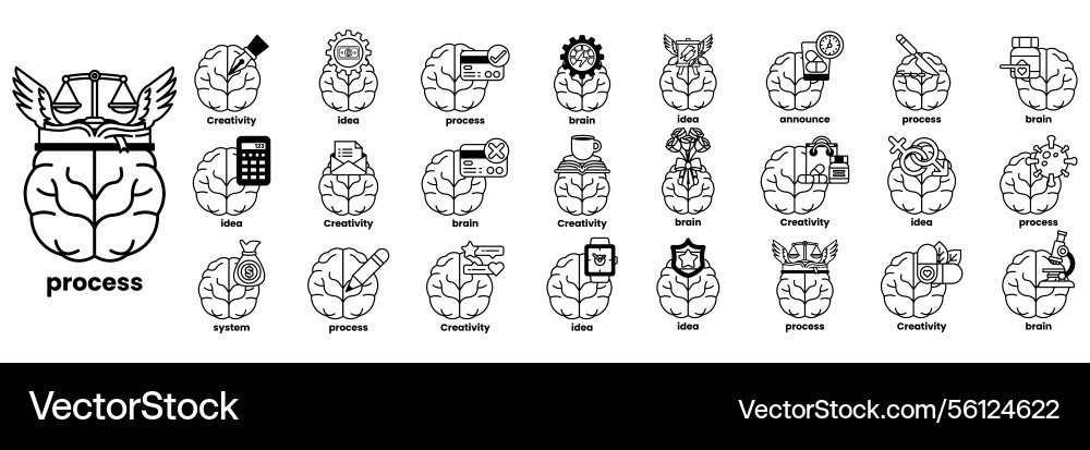 Set of in the concept brain and things line Set of in the concept brain and things line Vector Image