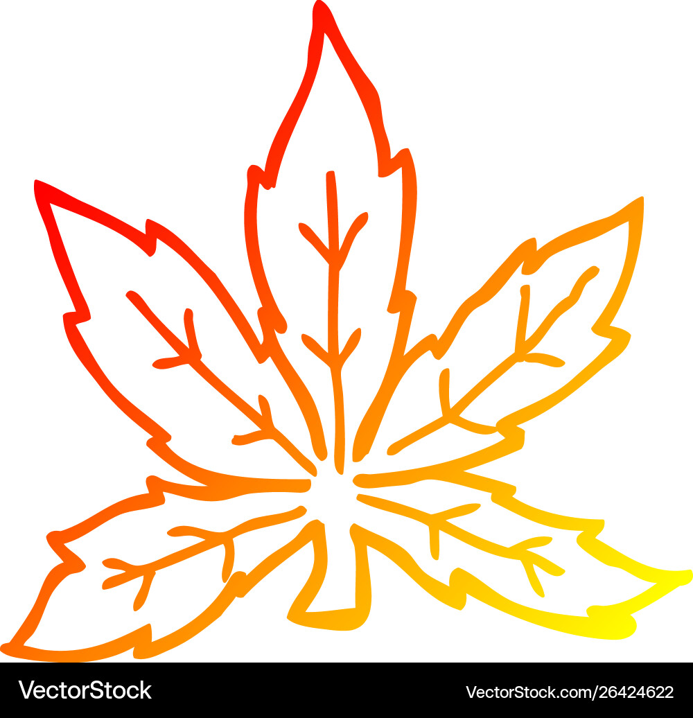 Warm gradient line drawing cartoon marijuana leaf Vector Image
