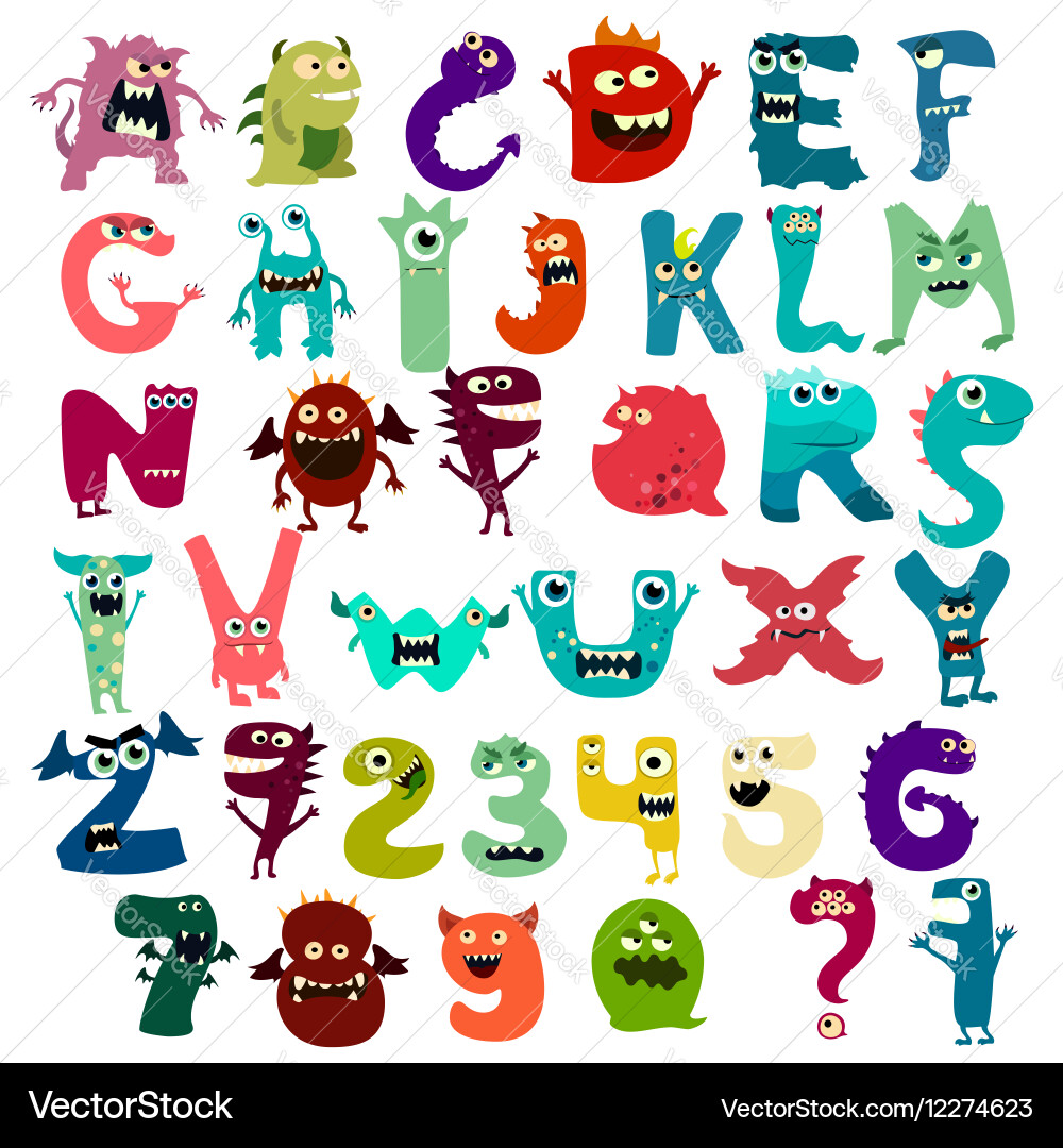 Cute Monster Alphabet Letter Set Vector Image