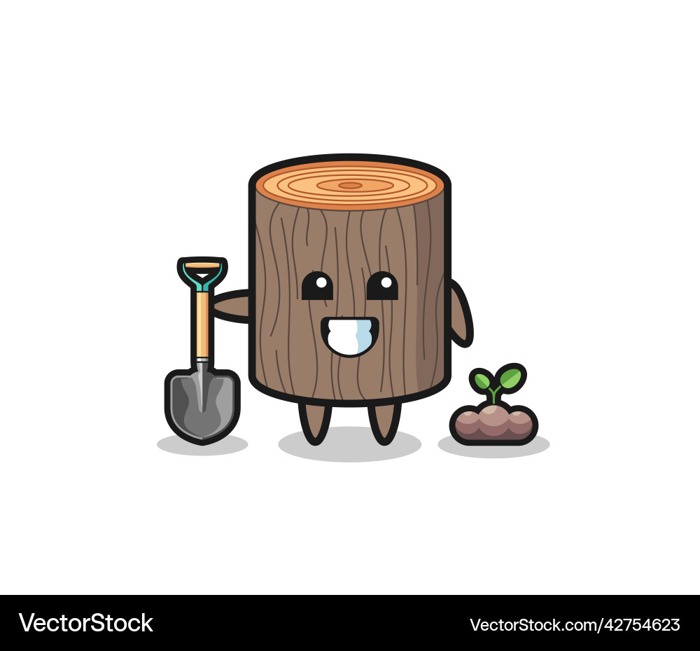 Cute tree stump cartoon is planting a seed Vector Image
