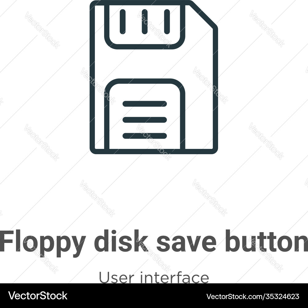 Floppy disk save button outline icon thin line vector image
