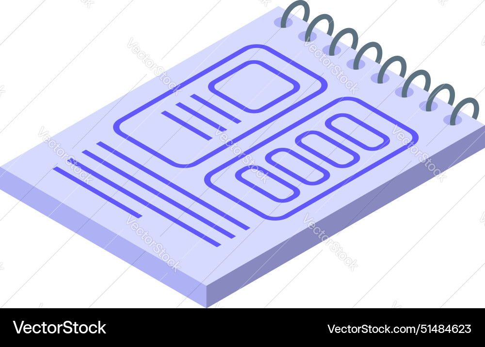 Isometric view of a 3d spiral notebook with visual Isometric view of a 3d spiral notebook with visual Vector Image